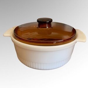 Fire King Milk Glass Casserole Dish Amber Lid